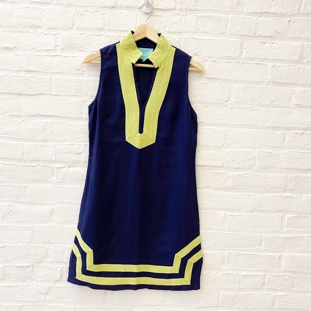 Sail to Sable || Linen Sleeveless Tunic‎ Dress Navy + Green XS